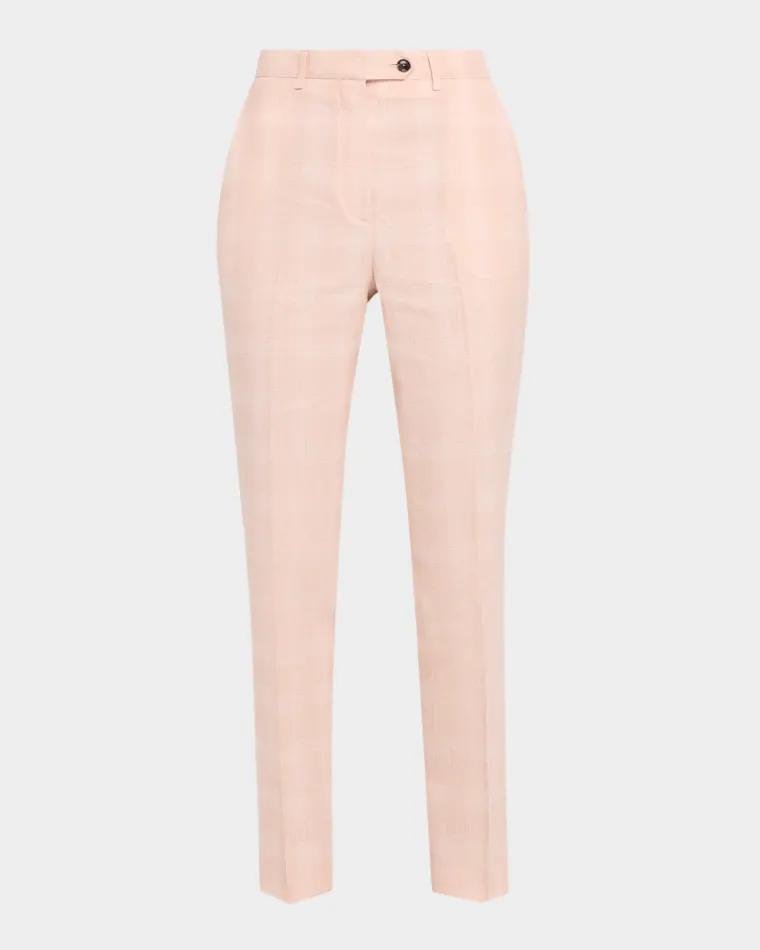 Check Linen Slim-Leg Ankle Trousers by KITON