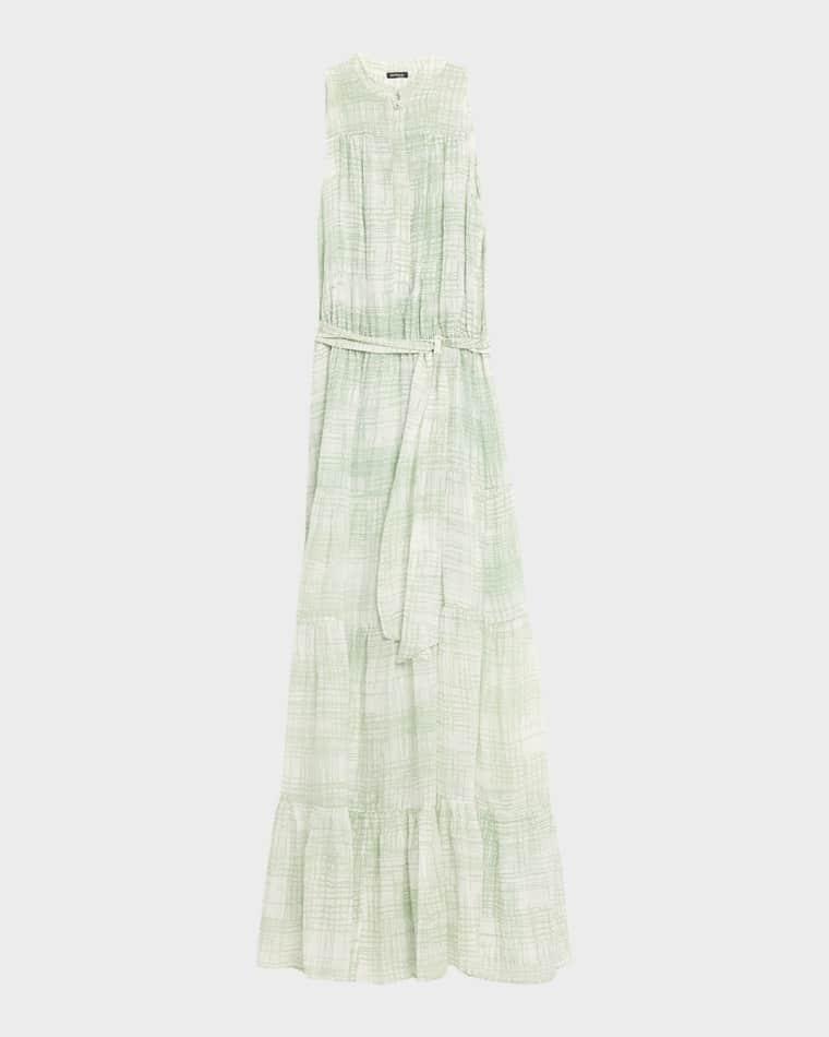 Check Silk Tie-Waist Tiered Maxi Dress by KITON