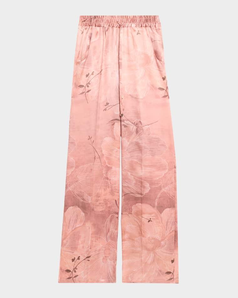 Floral Silk Straight-Leg Pull-On Pants by KITON