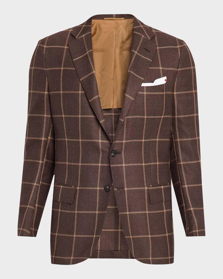 Men's Cashmere Windowpane Single-Breasted Sport Coat by KITON