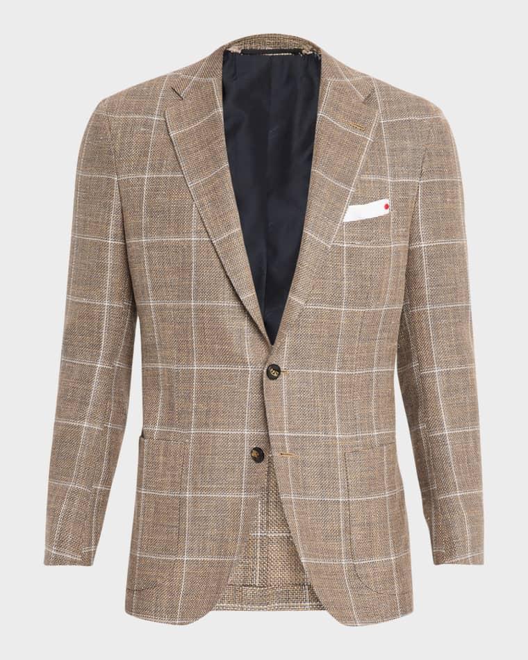 Men's Cashmere, Wool and Silk Windowpane Sport Coat by KITON