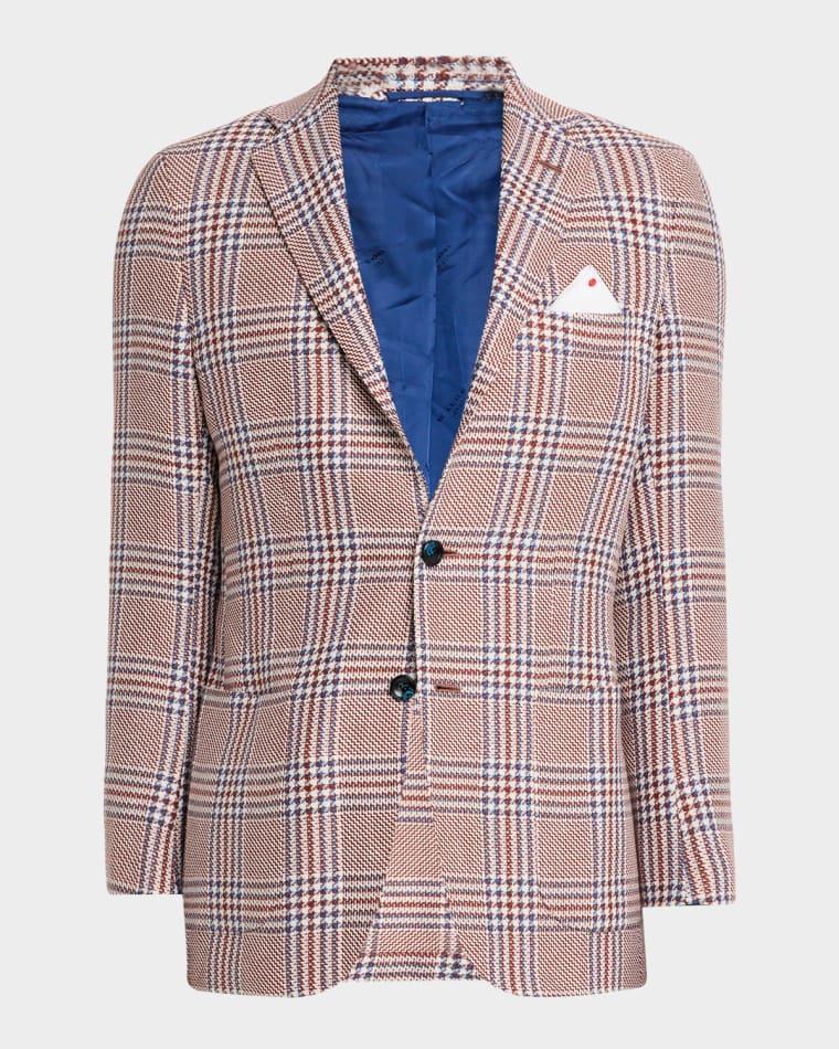 Men's Cashmere and Linen Houndstooth Plaid Sport Coat by KITON