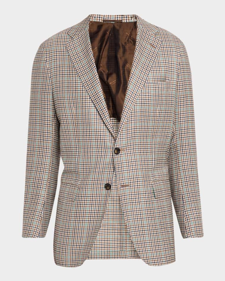 Men's Cashmere and Silk Multi-Check Deconstructed Sport Coat by KITON
