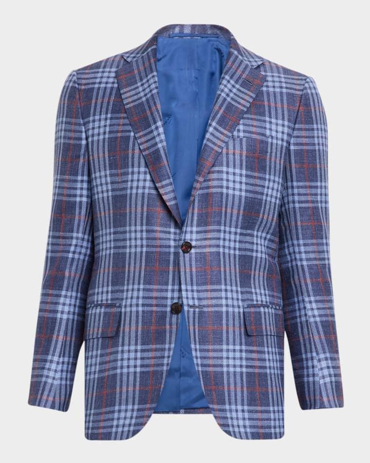 Men's Cashmere and Silk Windowpane Plaid Sport Coat by KITON