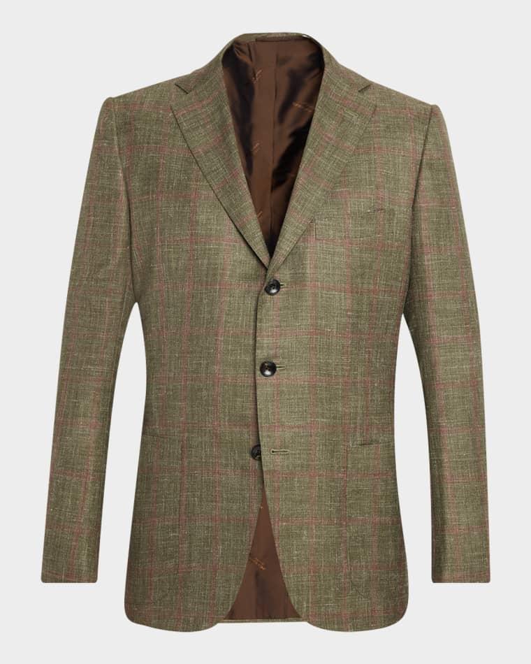 Men's Cashmere and Silk Woven Windowpane Sport Coat by KITON
