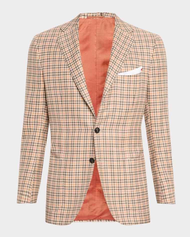 Men's Cashmere and Wool Houndstooth Plaid Sport Coat by KITON
