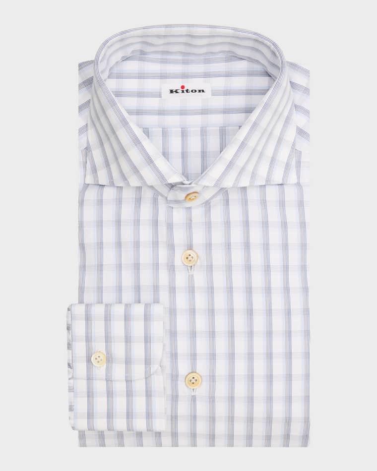 Men's Check Cotton Dress Shirt by KITON