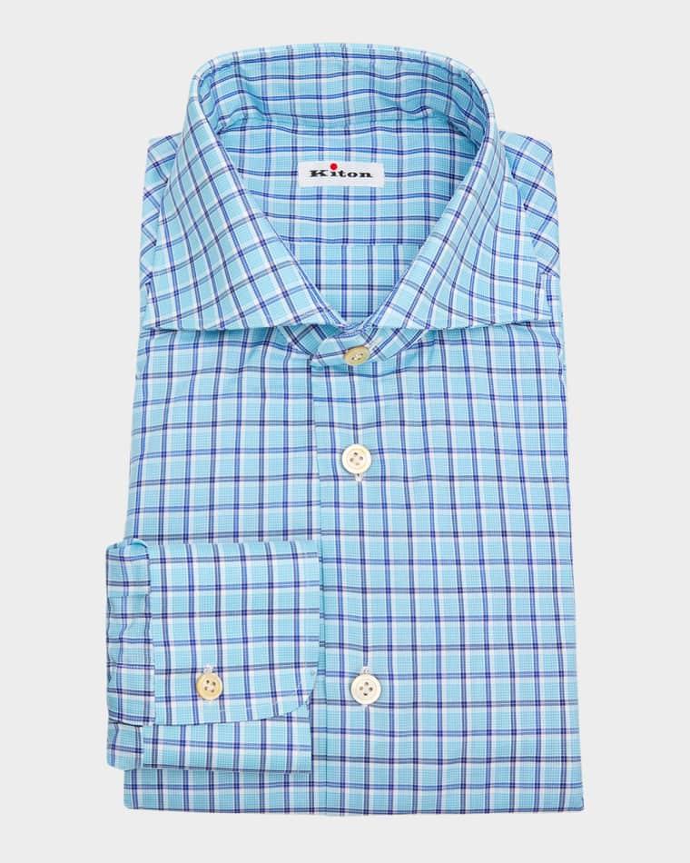 Men's Cotton Check Classic-Fit Dress Shirt by KITON