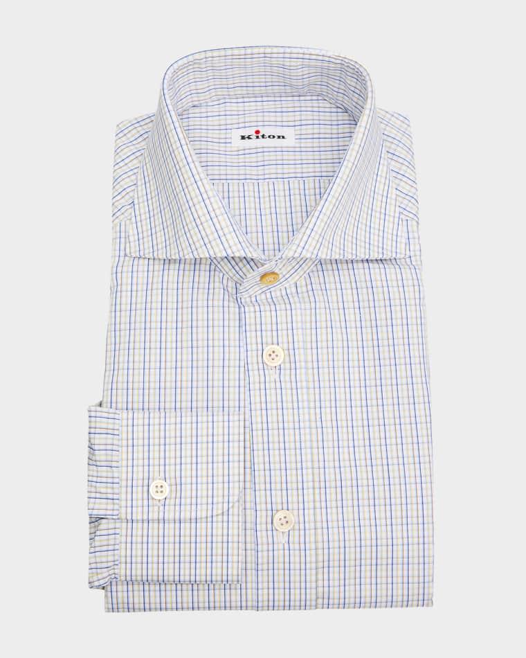 Men's Cotton Graph Check Classic-Fit Dress Shirt by KITON