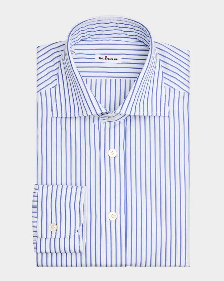 Men's Cotton Multi-Stripe Point Collar Dress Shirt by KITON