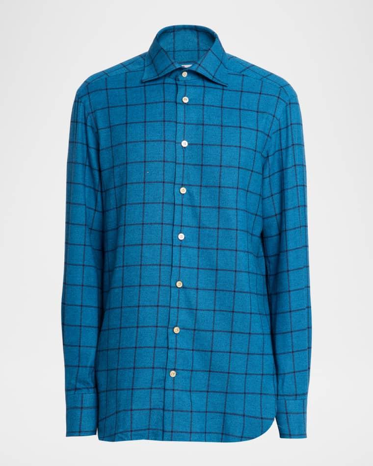 Men's Cotton Windowpane Check Sport Shirt by KITON