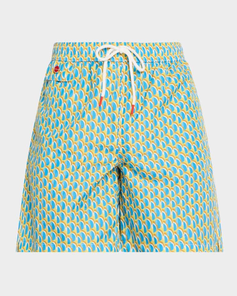Men's Geometric Snap-Pocket Swim Trunks by KITON