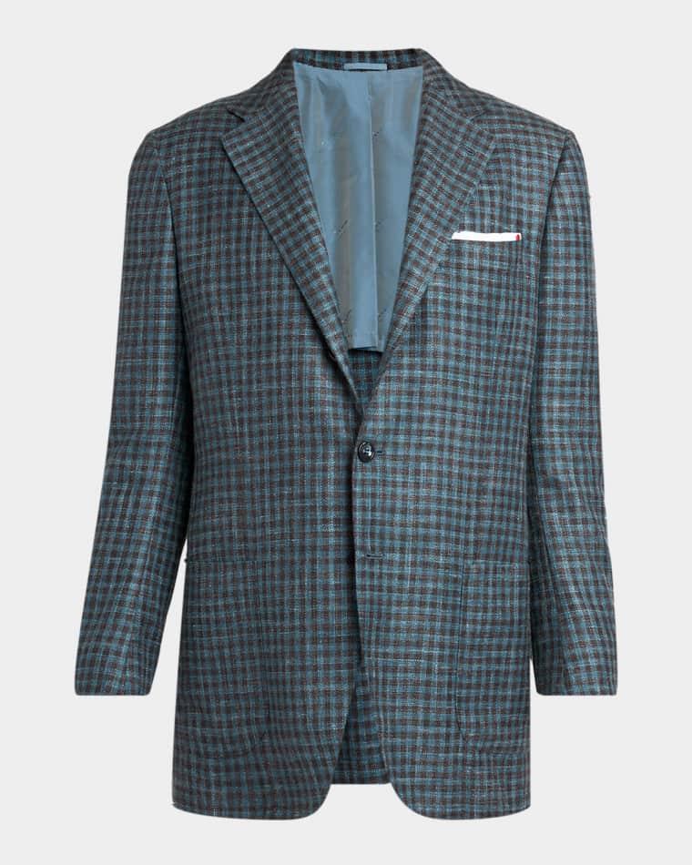 Men's Gingham Check Cotton-Blend Single-Breasted Blazer by KITON