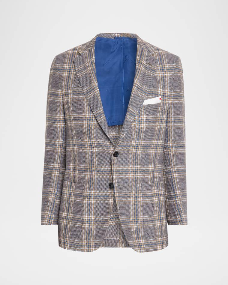 Men's Plaid Cashmere and Linen Single-Breasted Sport Coat by KITON