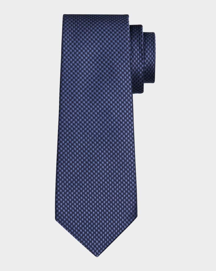 Men's Silk Micro-Houndstooth Seven-Fold Tie by KITON