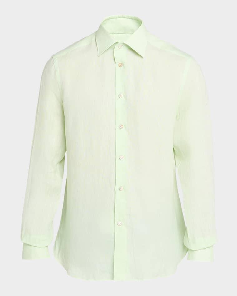 Men's Solid Linen Button-Down Shirt with Mother-Of-Pearl by KITON