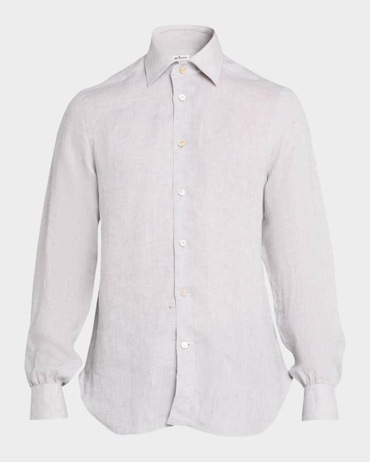 Men's Solid Linen Button-Down Shirt with Mother-Of-Pearl by KITON