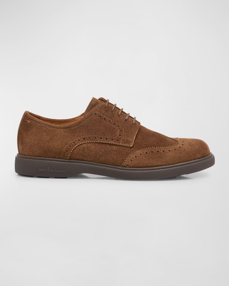 Men's Suede Wing-Tip Oxford Loafers by KITON