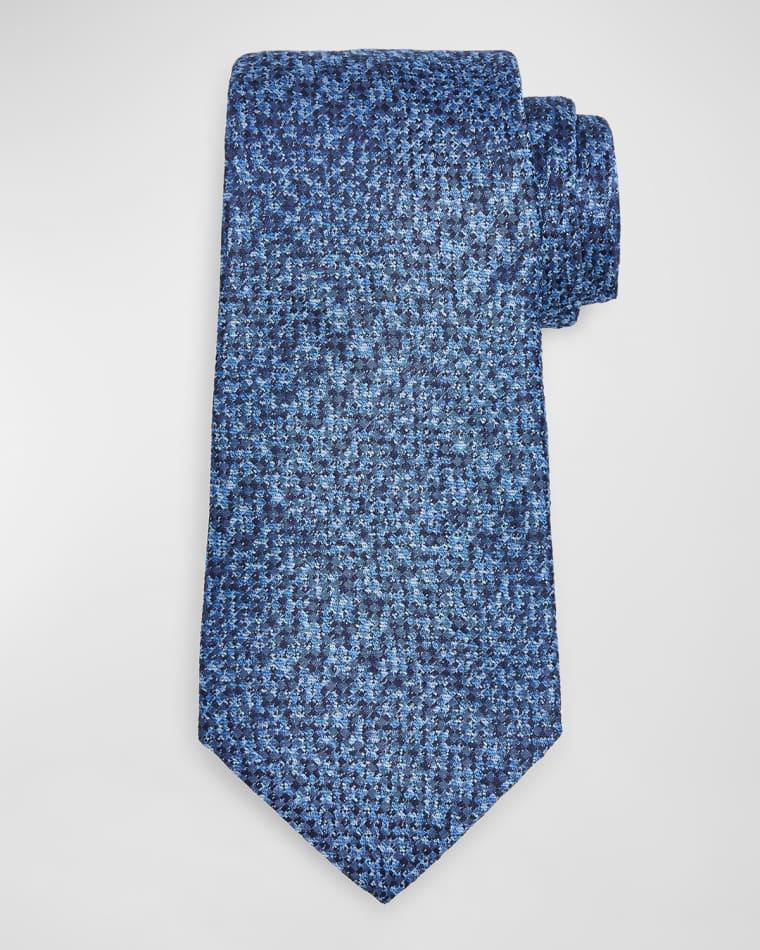 Men's Tonal Plaid Tie, Blue by KITON