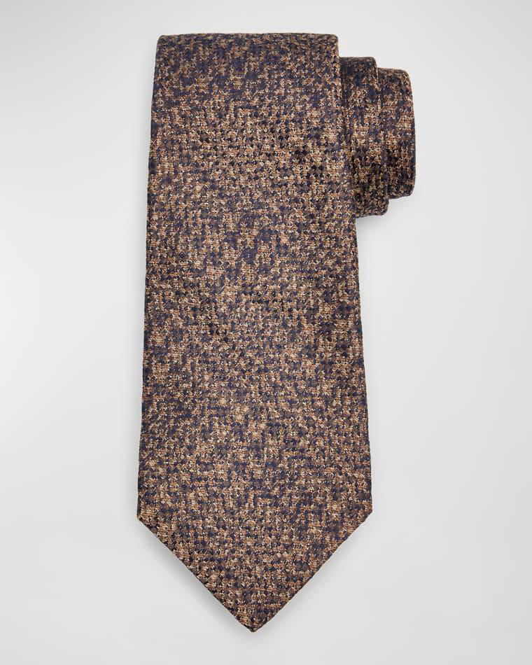 Men's Tonal Plaid Tie, Brown by KITON