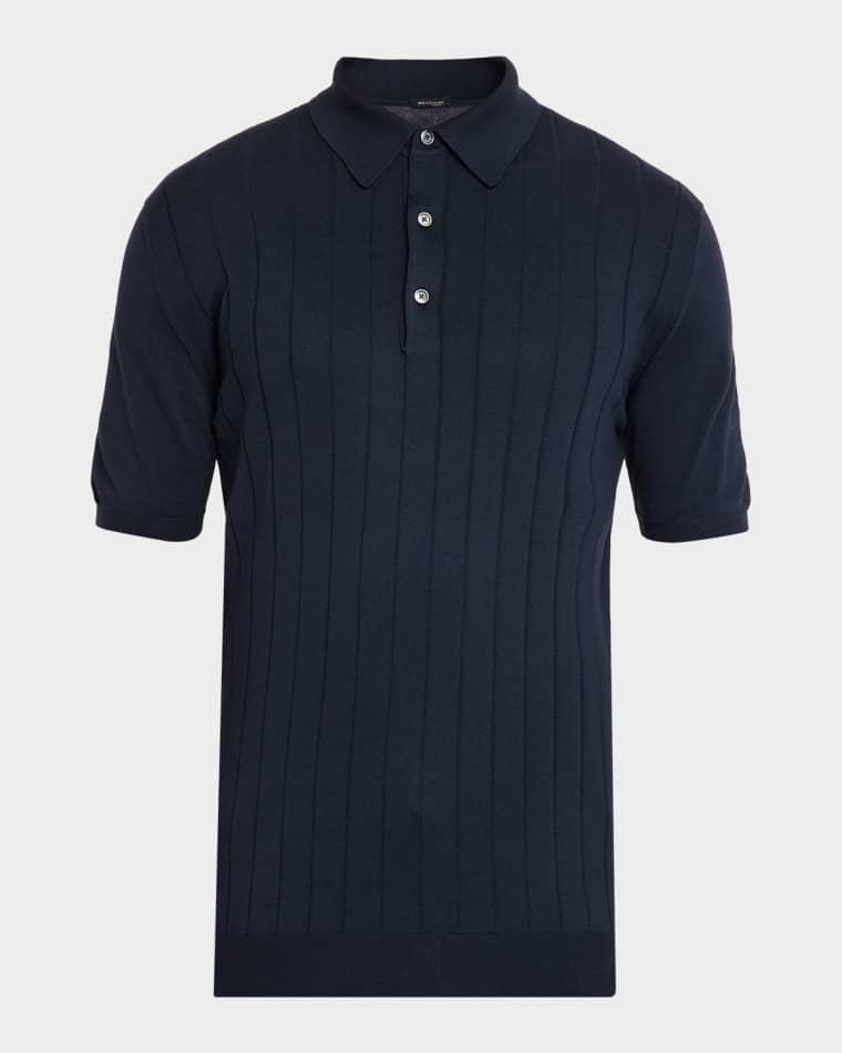 Men's Wide Rib Sea Island Cotton Polo Sweater by KITON