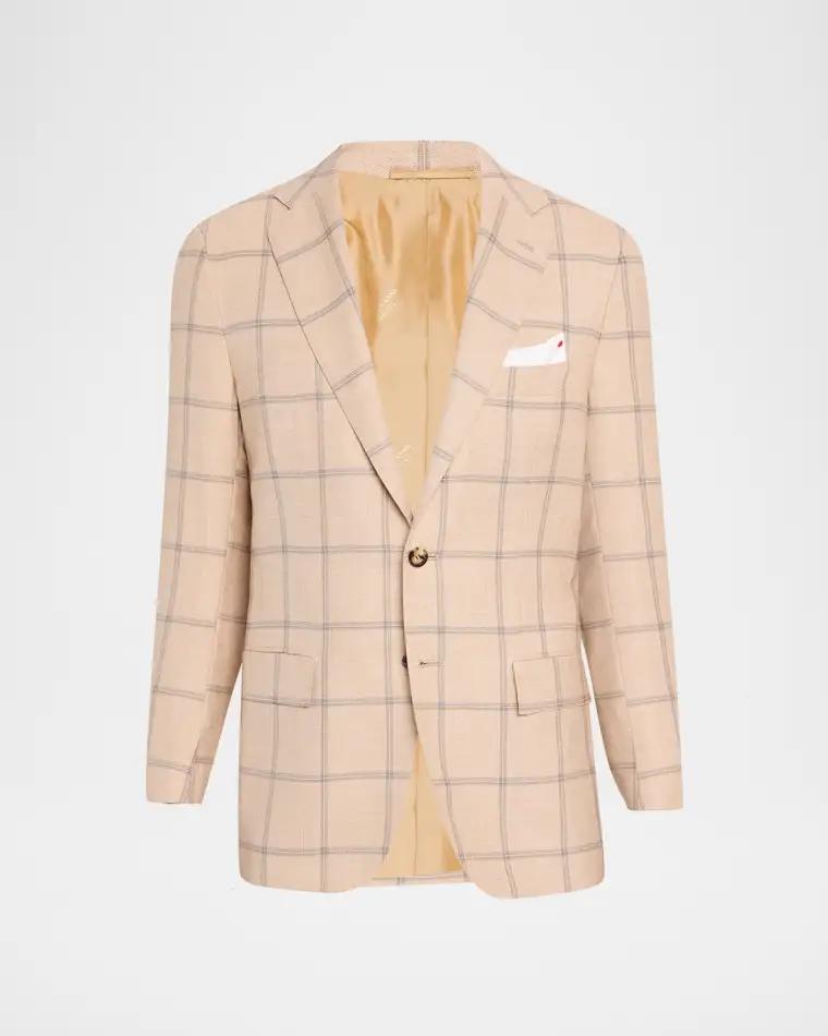 Men's Windowpane Cashmere Single-Breasted Sport Coat by KITON