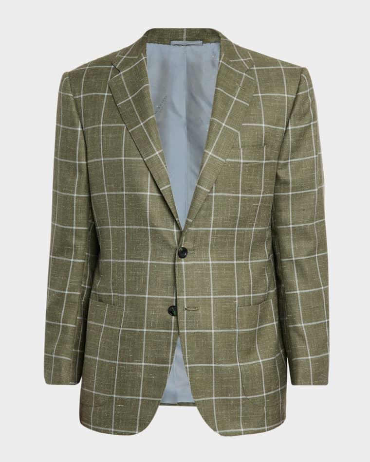 Men's Windowpane Check Patch-Pocket Sport Coat by KITON
