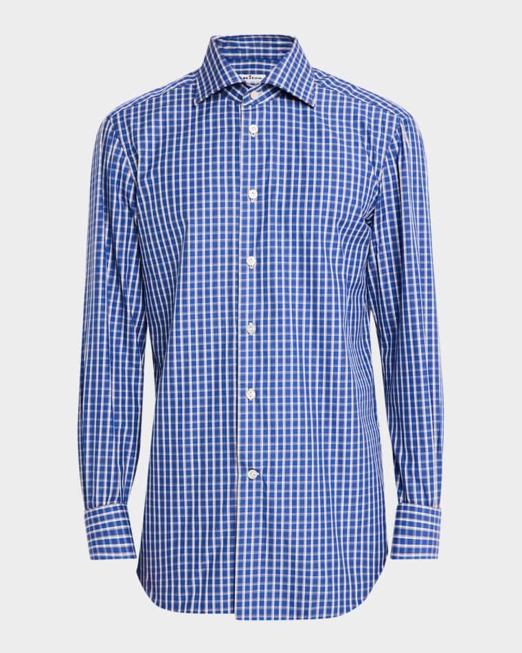 Men's Windowpane Plaid Cotton Sport Shirt by KITON