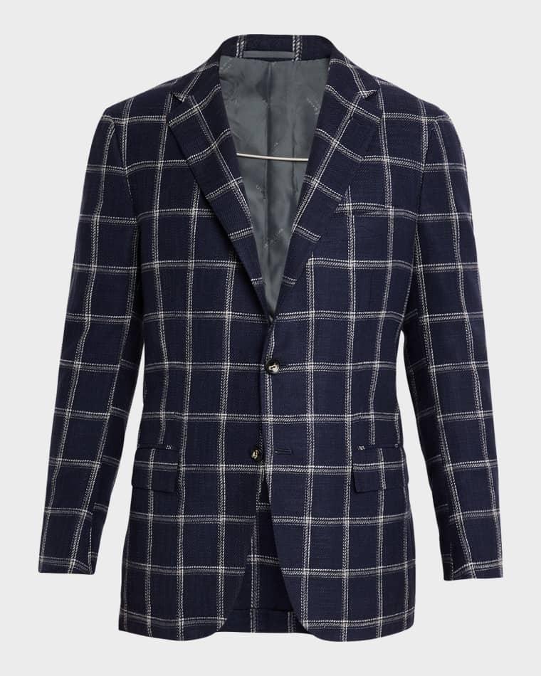 Men's Windowpane Silk, Cotton and Cashmere Sport Coat by KITON