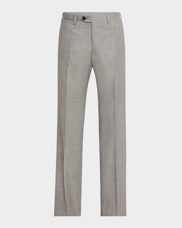 Men's Wool Sharkskin Flat-Front Trousers by KITON