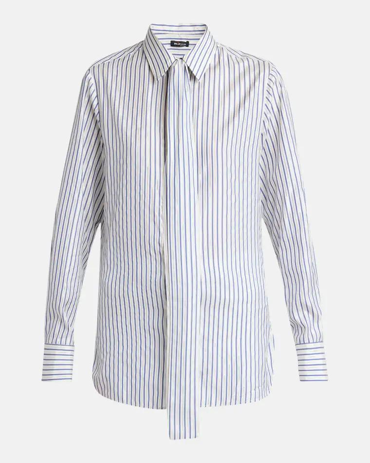 Metallic Striped Silk Neck-Tie Shirt by KITON