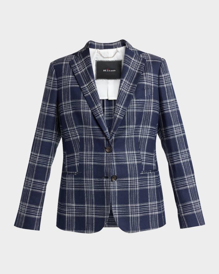 Plaid Silk-Cashmere Single-Breasted Jacket by KITON