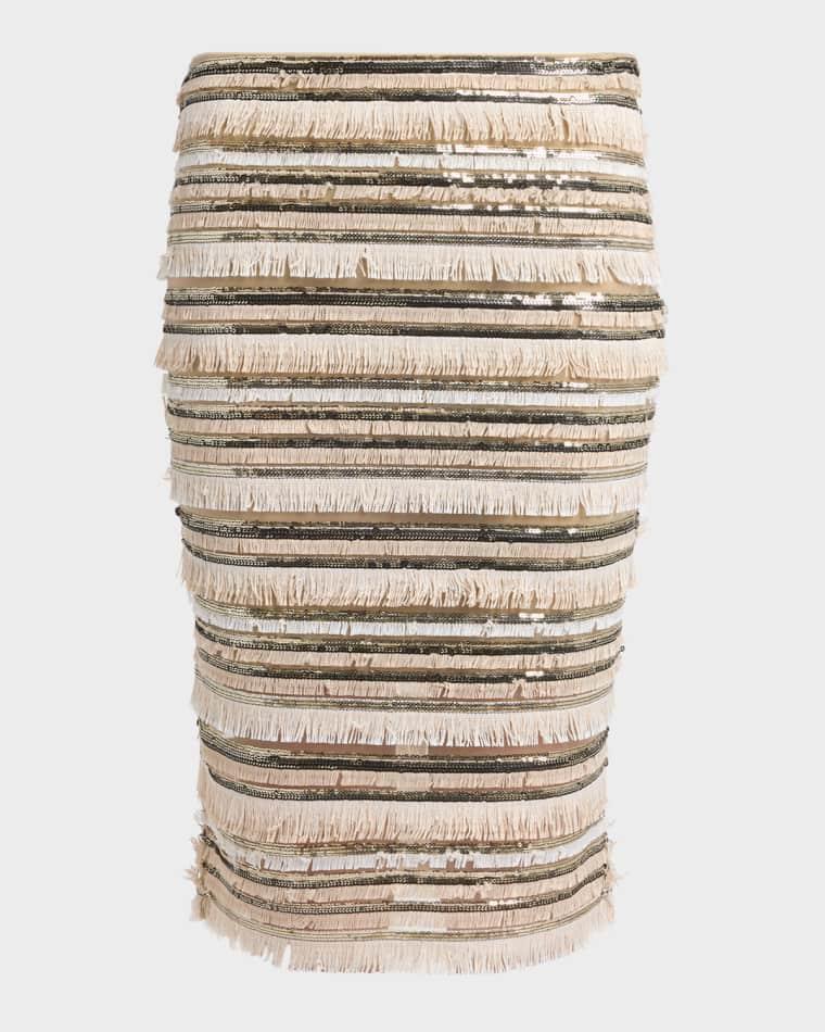 Sequined Fringe Pencil Skirt by KITON