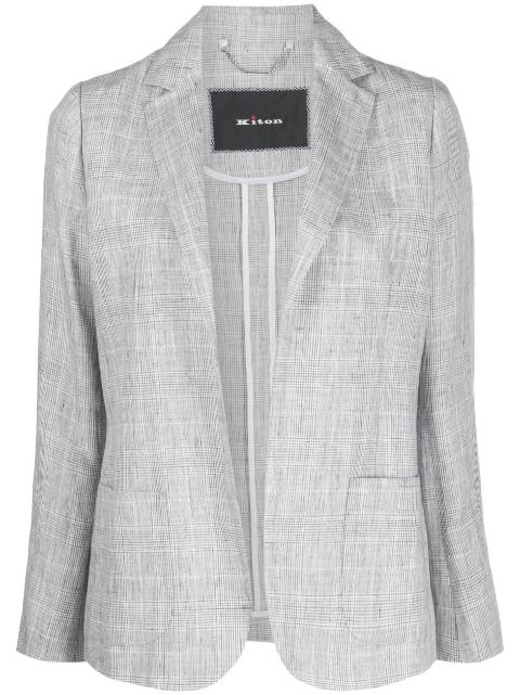 plaid-pattern open-front linen blazer by KITON