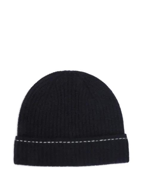 ribbed-knit contrast-stitch beanie hat by KITON