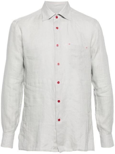 spread-collar linen shirt by KITON