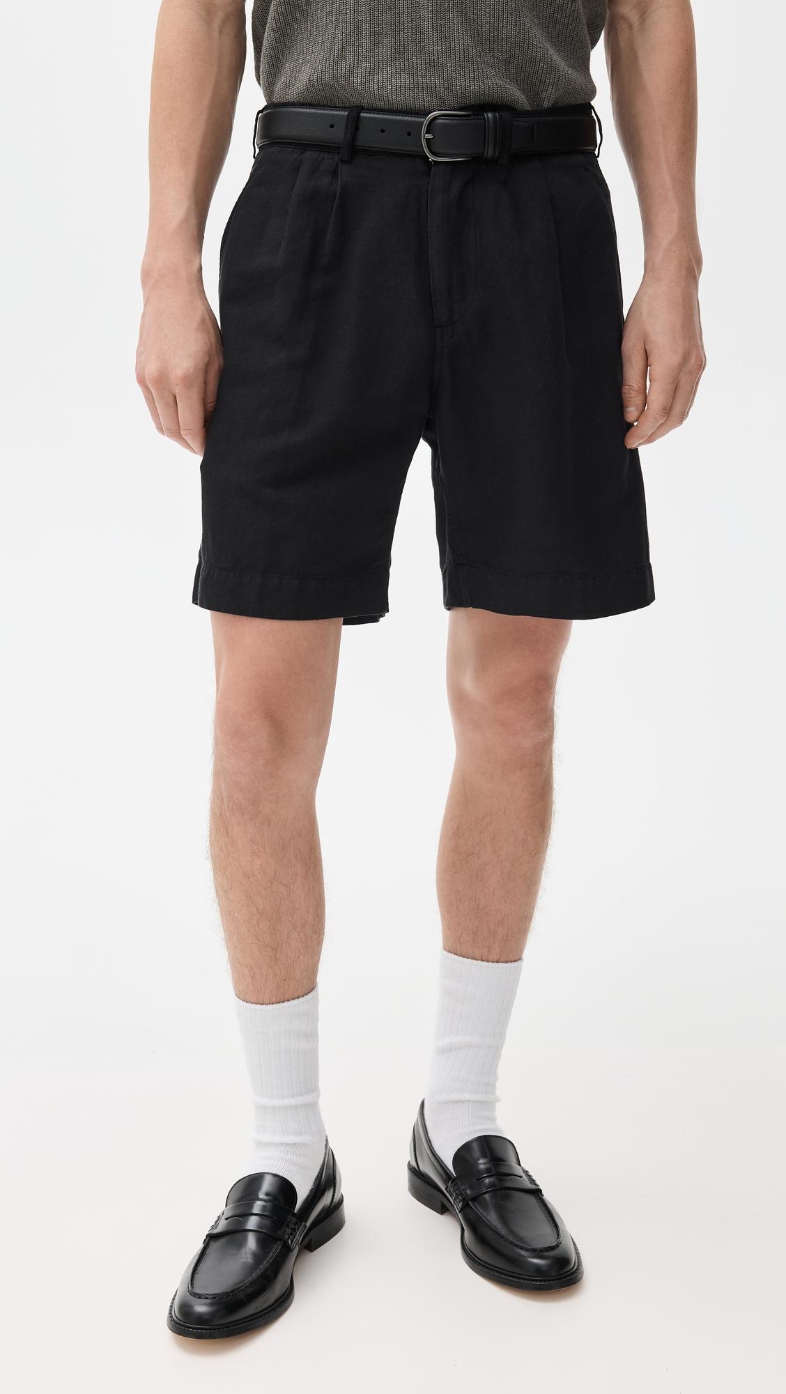 Canal Cotton & Linen Pleated Shorts 8" by KNICKERBOCKER