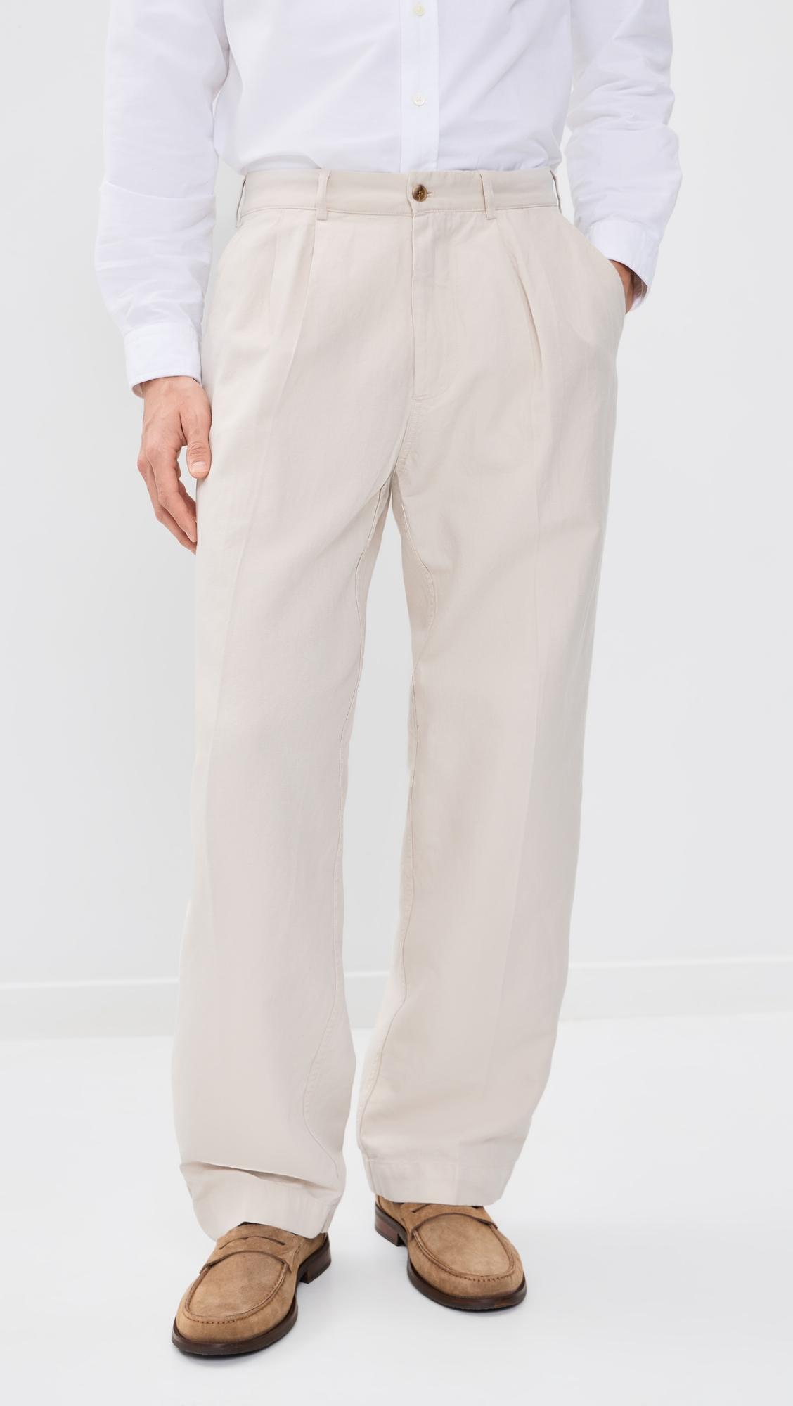 Canal Pleated Twill Cotton and Linen Pants by KNICKERBOCKER