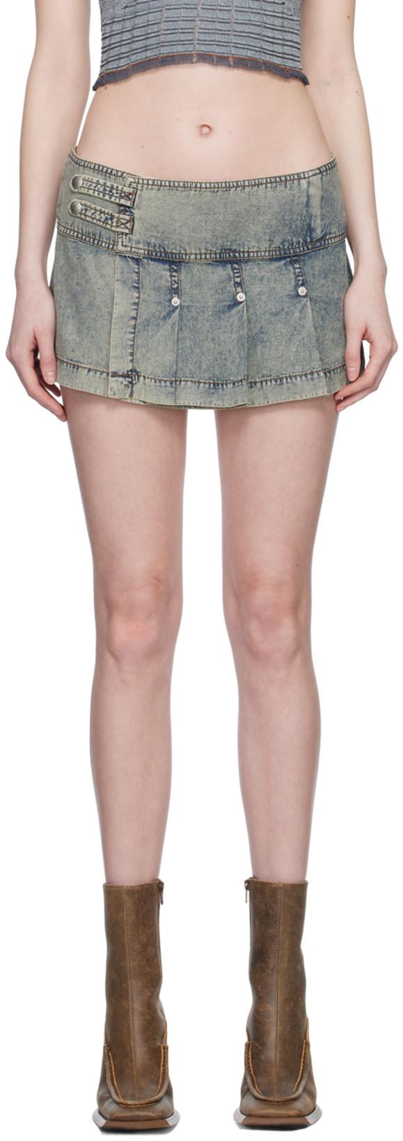 Blue Pleated Miniskirt by KNWLS