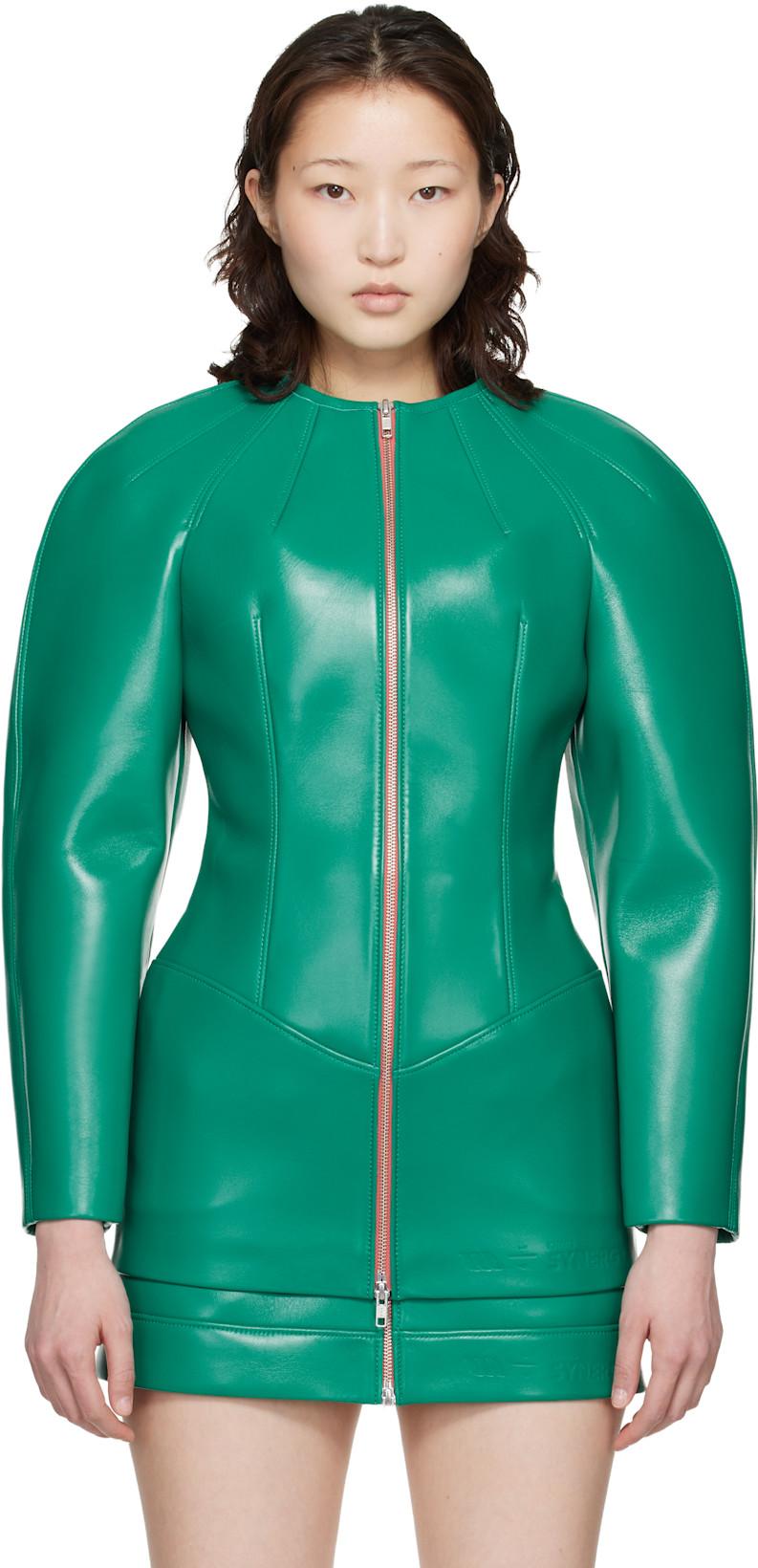 Green Neo Leather Coat by KNWLS
