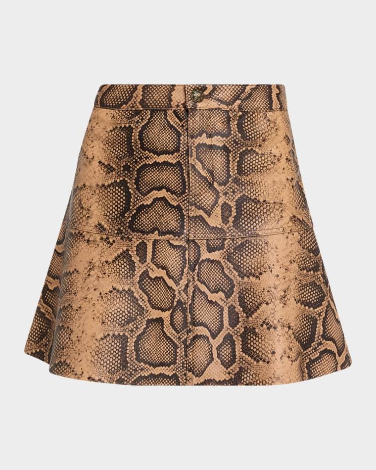 Addie Snake Leather A-Line Miniskirt by KOBI HALPERIN