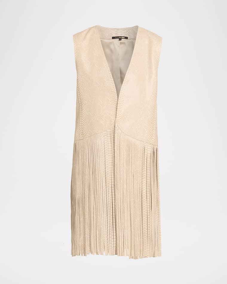Angela Snakeskin Fringe Leather Vest by KOBI HALPERIN