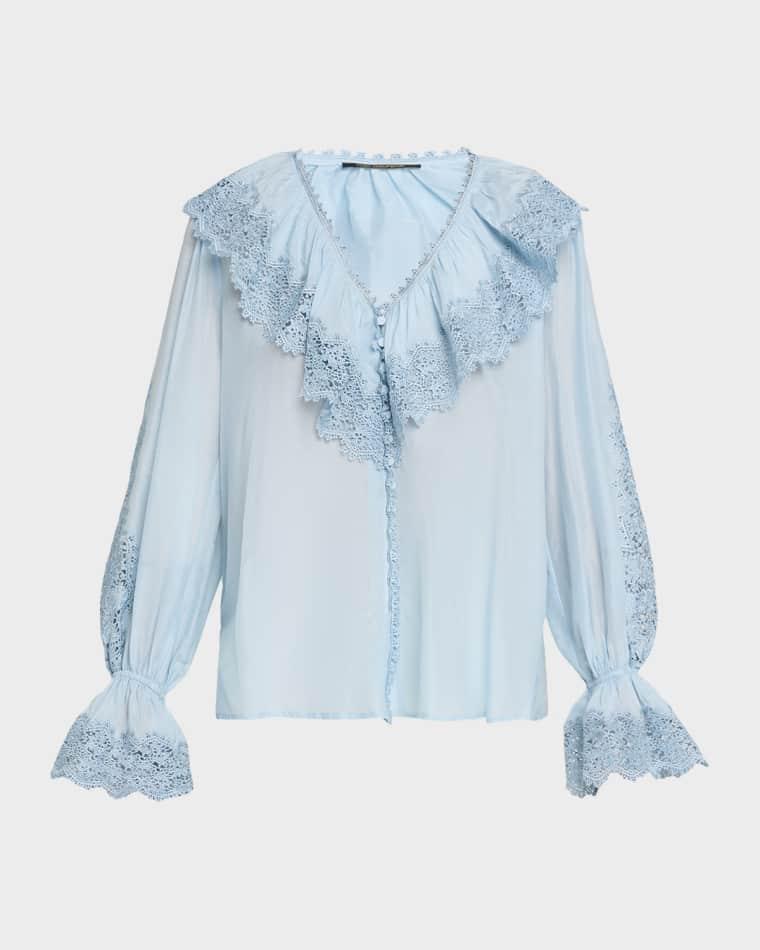 Arielle Lace-Trim Ruffle Blouse by KOBI HALPERIN