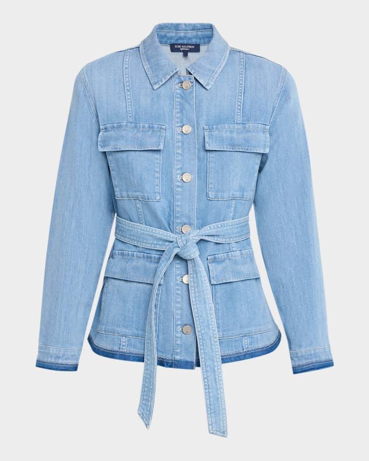 Becca Washed-Denim Self-Belt Utility Jacket by KOBI HALPERIN