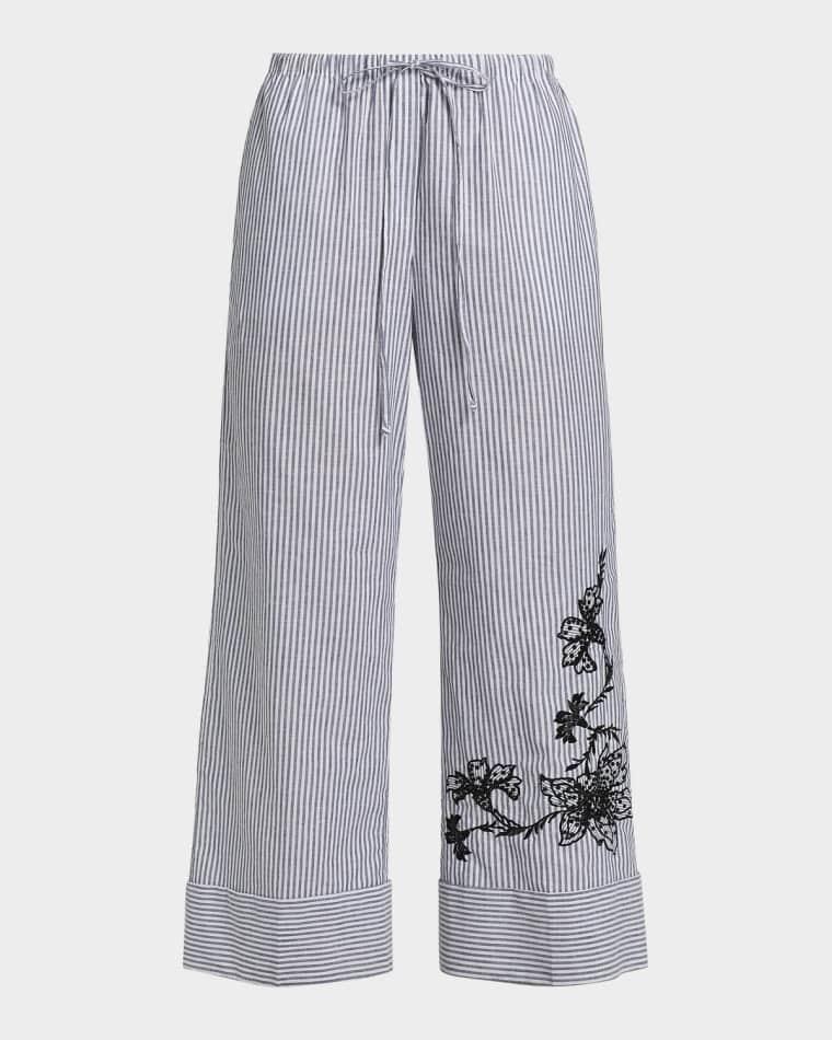 Callie Embroidered Striped Wide-Leg Pants by KOBI HALPERIN