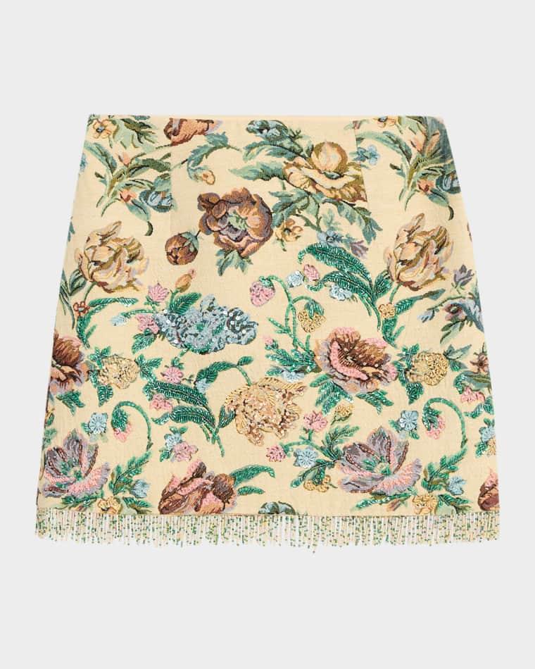 Celia Floral Fringe Cotton-Blend Miniskirt by KOBI HALPERIN