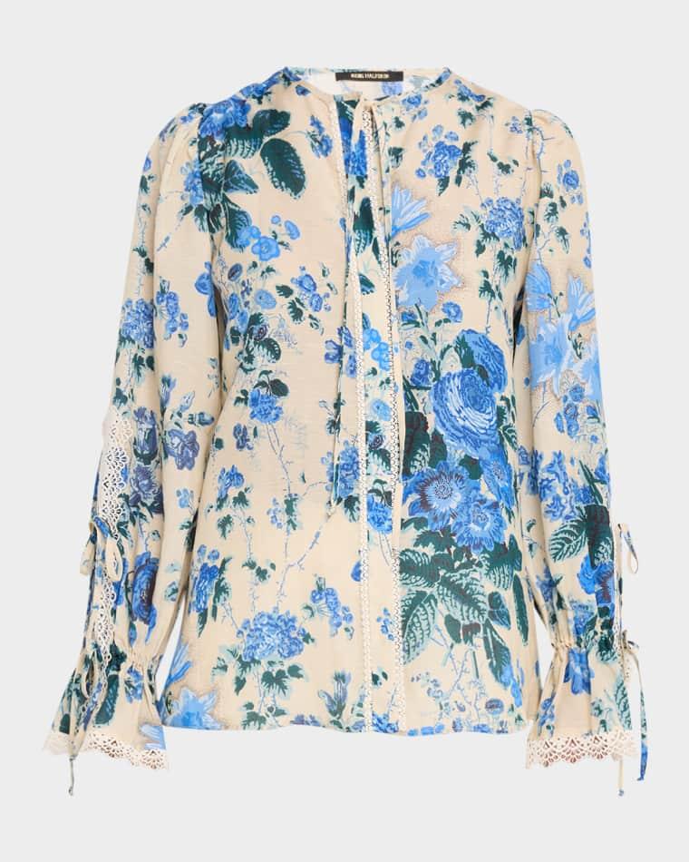 Daisy Lace Trim Long-Sleeve Blouse by KOBI HALPERIN