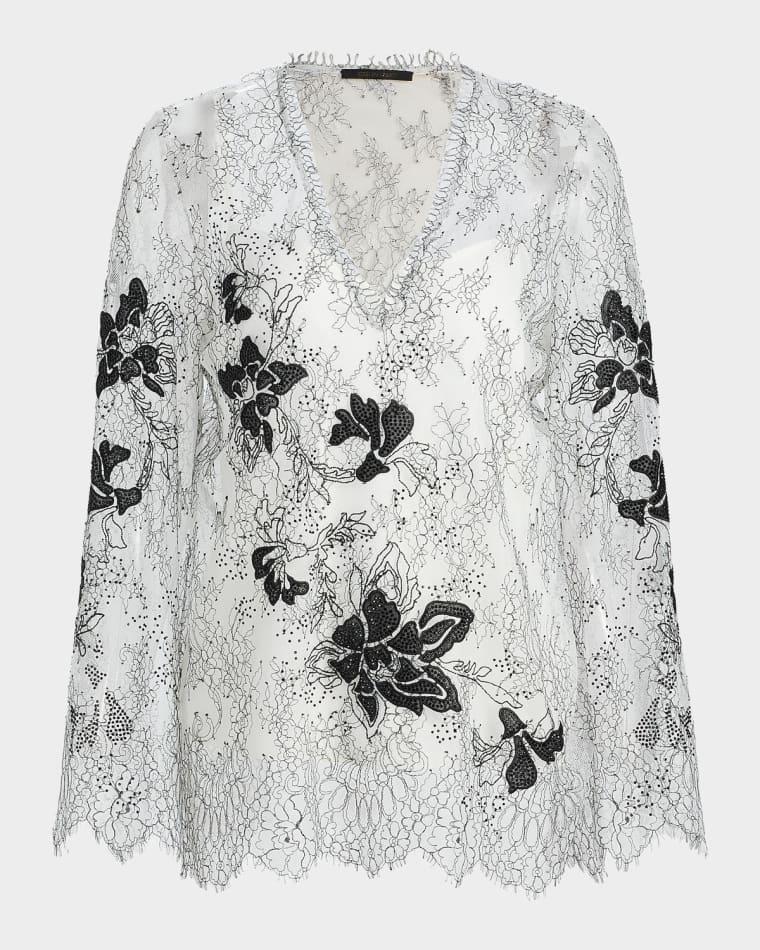 Devyn Scalloped Floral Lace Blouse by KOBI HALPERIN
