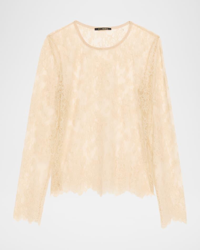 Fallon Scalloped Eyelash-Fringe Lace Blouse by KOBI HALPERIN