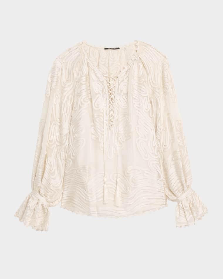 Florence Embroidered Lace-Up Blouse by KOBI HALPERIN